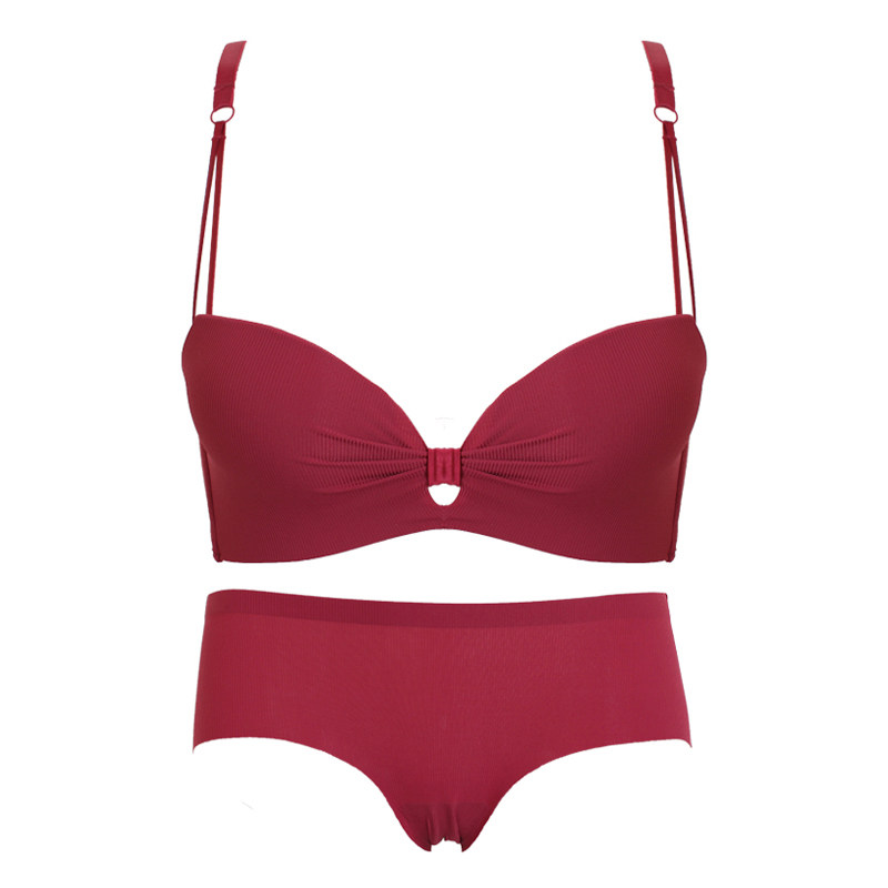 红色女套装本命年新娘性感无痕内衣 多情猫文胸