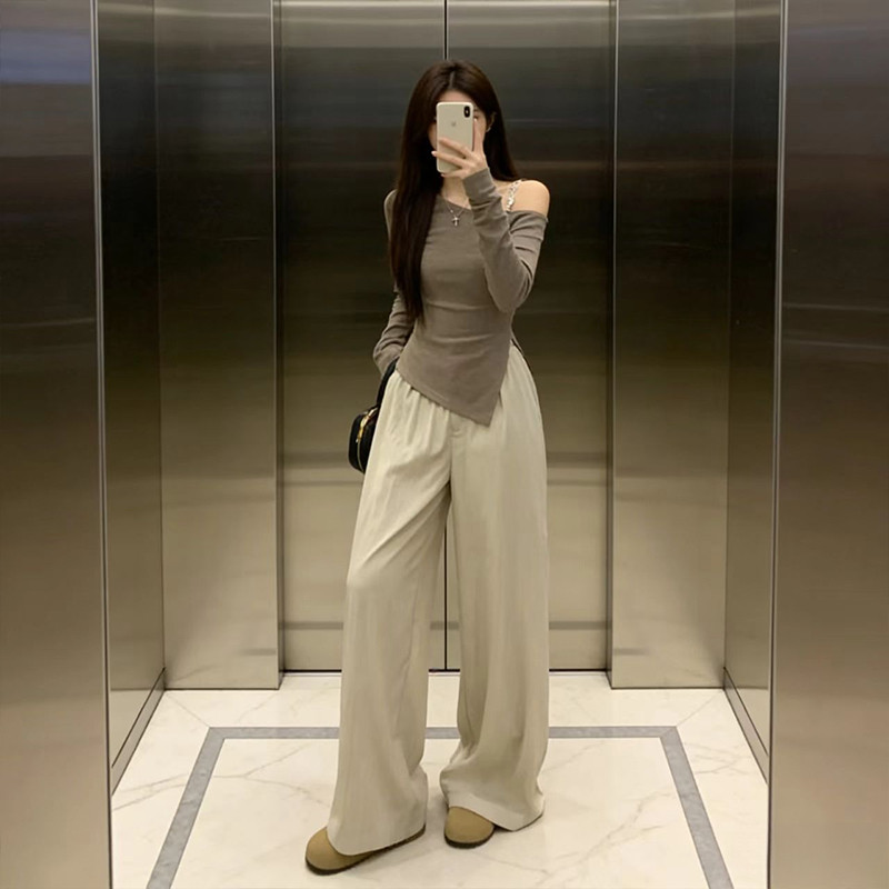 设计感小众不规则链条露肩内搭长袖T恤女装2026春季修身打底上衣,淘宝优惠券,粉丝福利购,淘宝优惠卷