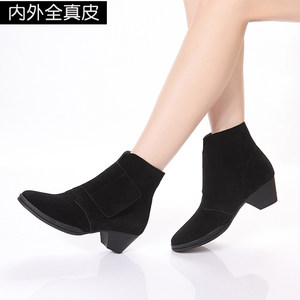 梁雅氏邦踝靴女短靴乳胶粗高跟鞋雪地靴女羊皮毛一体女靴冬款女鞋