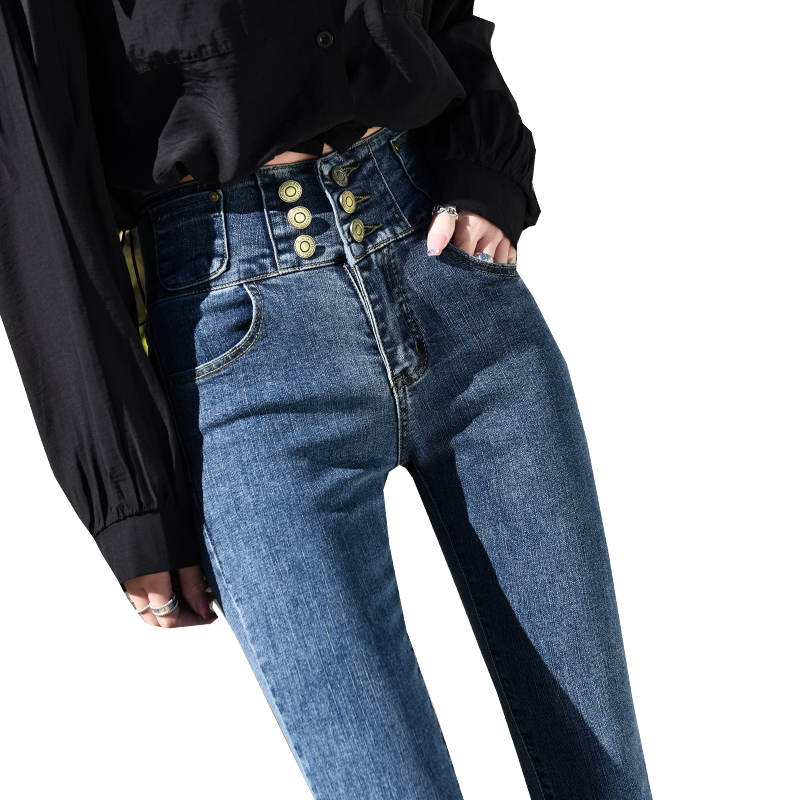 高腰女小脚2022年秋装新款牛仔裤 蓝瑟牛仔裤