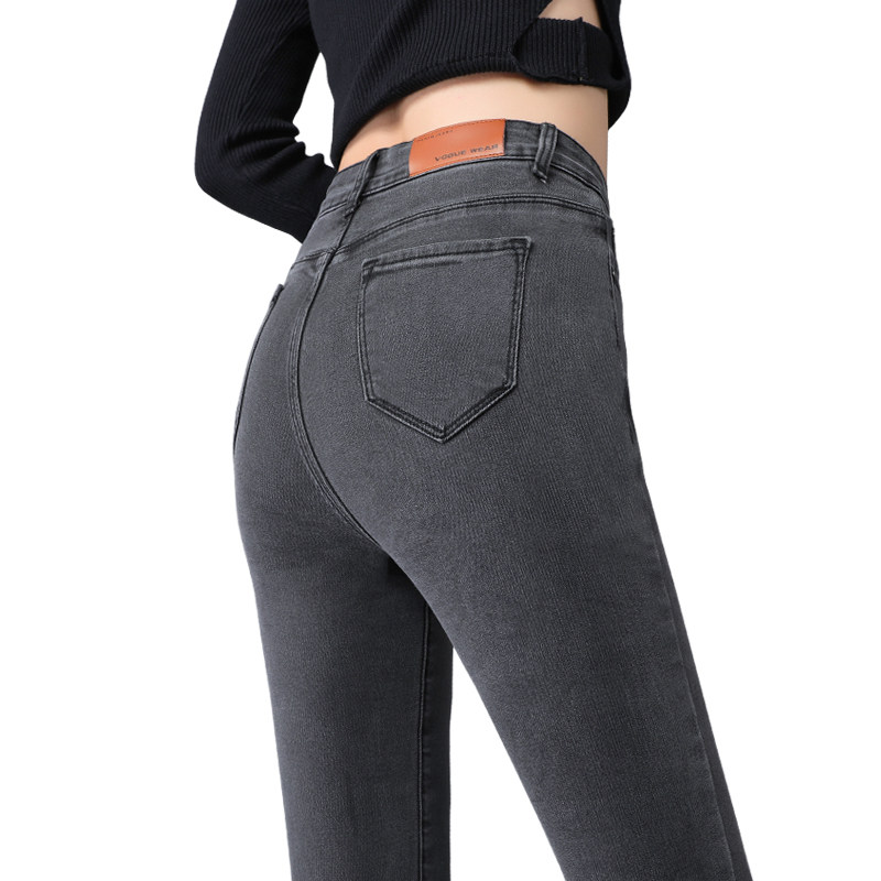 烟灰色牛仔裤女秋冬九分2021 蓝瑟牛仔裤