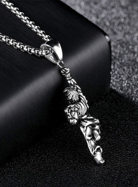 钛钢街霸升龙拳吊坠项链
