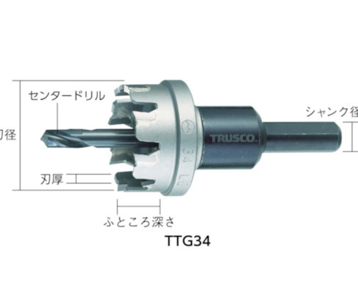 日本TRUSCO/中山 超硬不锈钢割孔器开孔器TTG100 352-2946打孔器 - 图3