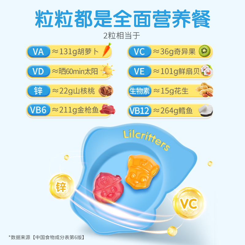 丽贵lilcritters小熊糖25年限定汪汪队复合儿童维生素VC锌VD叶酸