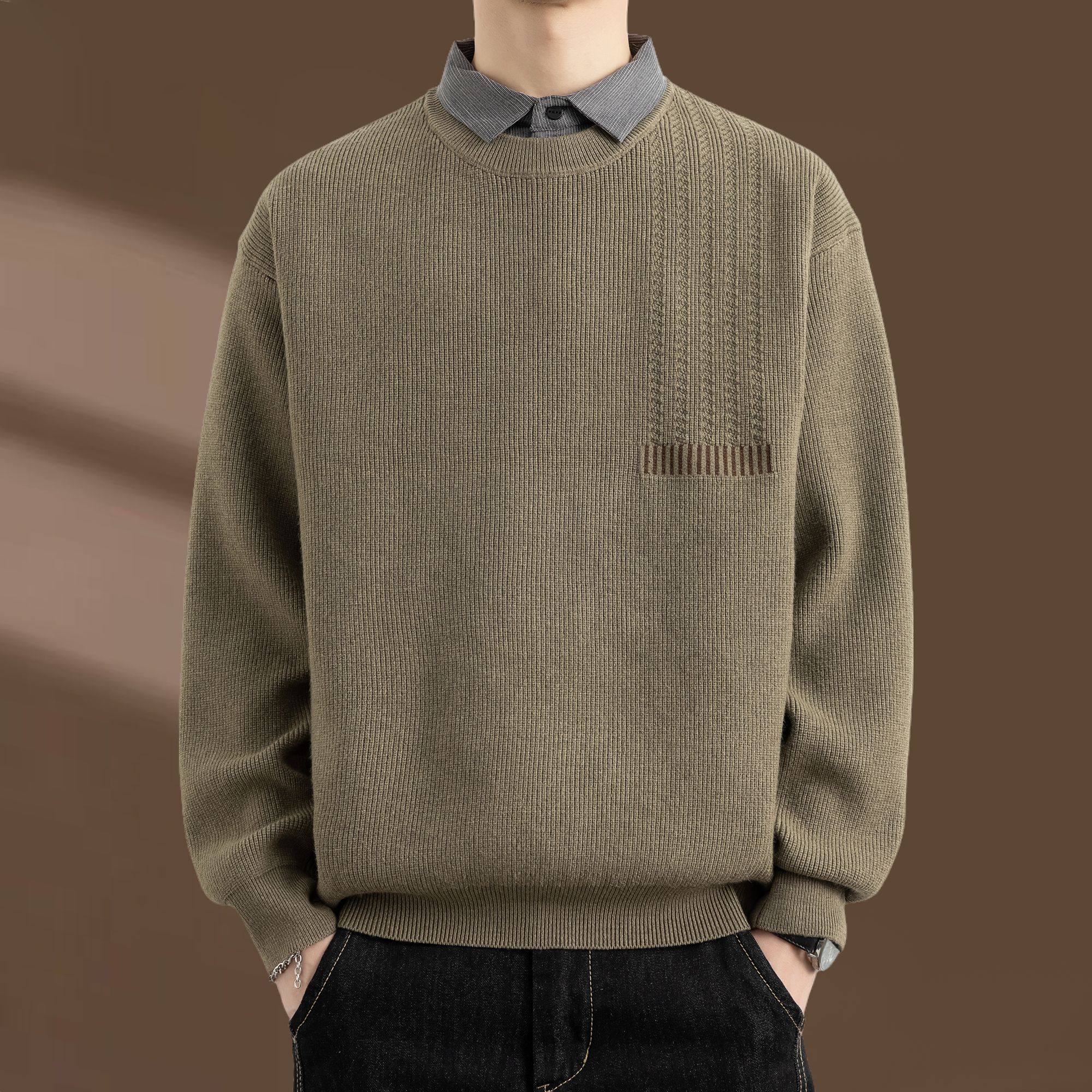 侨迪蒙拉高级感秋冬季加绒加厚假两件男毛衣内搭衬衫领针织衫保暖,淘宝优惠券,粉丝福利购,淘宝优惠卷