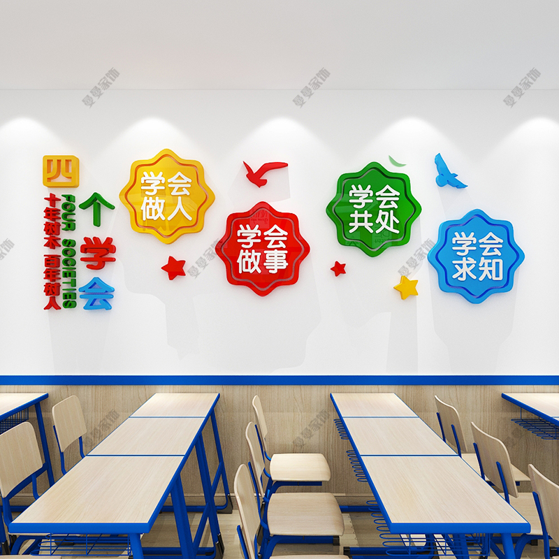 校园学习文明标语四个学会励志墙贴学校班级文化墙面装饰教室布置,淘宝优惠券,粉丝福利购,淘宝优惠卷