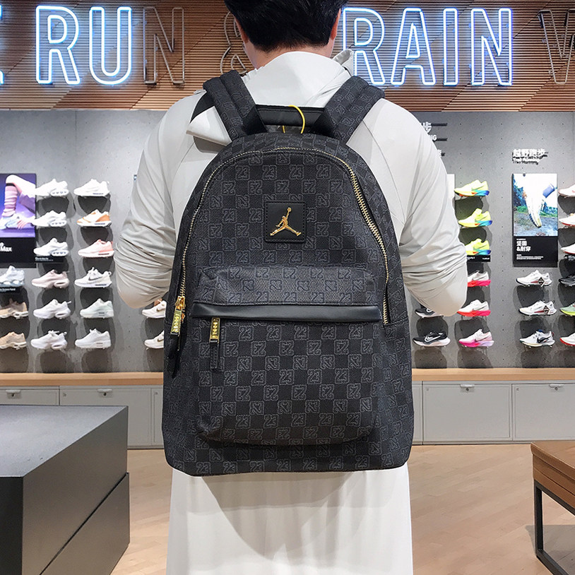 耐克JORDAN休闲AJ老花电脑双肩背包初高中学生书包男女FJ6784-010