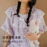 Сиреневая летняя тонкая пижама, хлопковые милые нарукавники, комплект, цветочный принт, короткий рукав