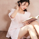 Летняя хлопковая ретро пижама, шорты, комплект, французский стиль, квадратный вырез, короткий рукав