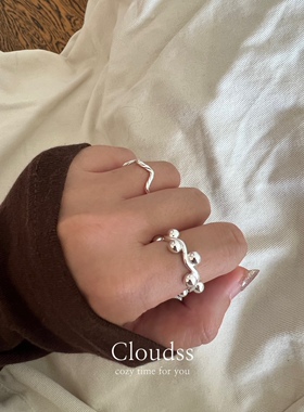 Cloudss「海浪」通体s925纯银开口食指戒指
