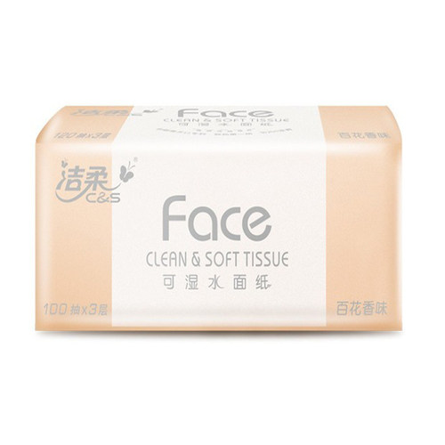 洁柔抽纸百花香100抽三层6包face纸巾家用实惠装手纸可湿水面巾纸 - 图3