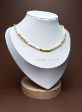 天然淡水银条巴洛克珍珠项链颈链