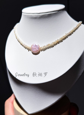 纽扣巴洛克珍珠碎银子项链