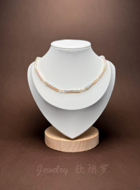 天然淡水瘦银条巴洛克珍珠项链