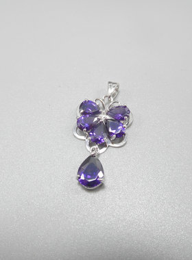 通体925银项链吊坠微镶石头小巧