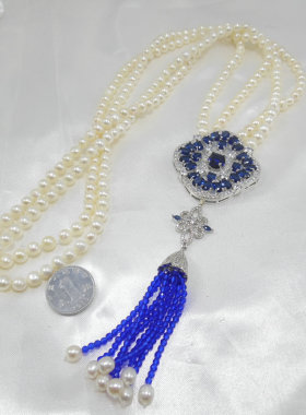 天然珍珠项链锆石微镶蝴蝶毛衣链