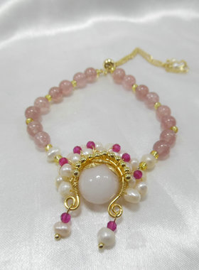 天然石水晶手链摩根石绿色粉色女