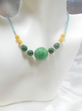 s925银女碎银几两原创天然石项链