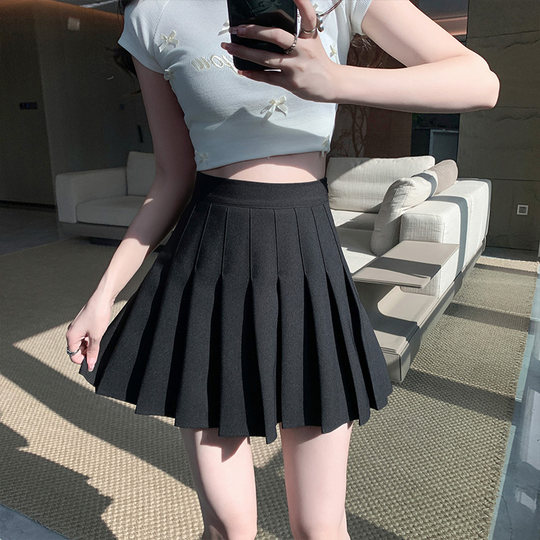 百褶裙女夏季短裙2025新款大码高腰显瘦a字小个子jk西装料半身裙