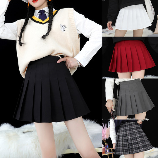 百褶裙女夏季短裙2025新款大码高腰显瘦a字小个子jk西装料半身裙