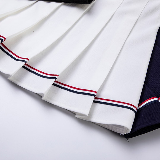 Student elastic waist striped skirt pink