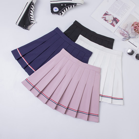 Student elastic waist striped skirt pink