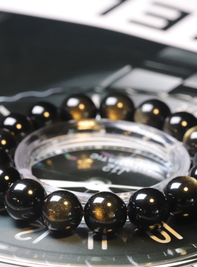 被祝福的高品质银猫眼黑曜石手串，尺寸：12mm，寓意好