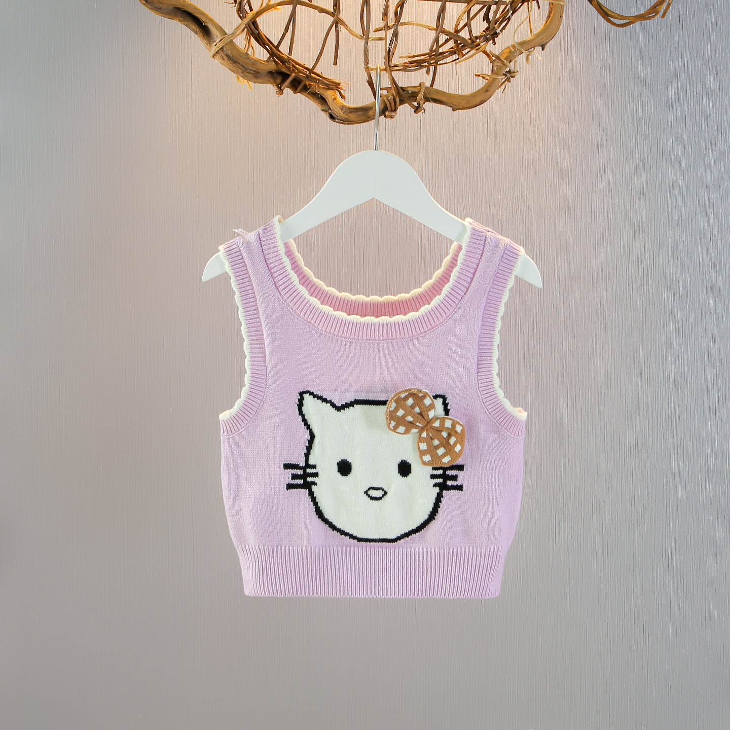 儿童马甲毛线背心2025新款女宝宝洋气春秋季女童卡通KT猫针织毛衣,淘宝优惠券,粉丝福利购,淘宝优惠卷