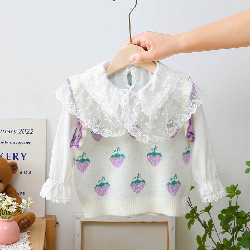 女童针织马甲2025秋季新款中小童花边洋气韩国绒毛衣背心打底上衣,淘宝优惠券,粉丝福利购,淘宝优惠卷