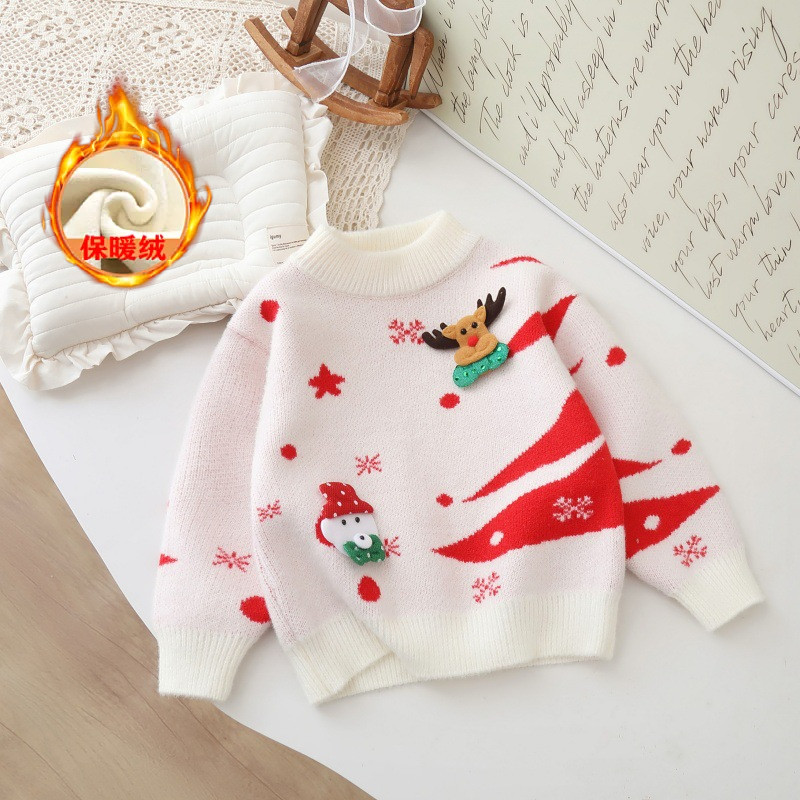 女童圣诞节加绒加厚针织衫毛衣冬季新款儿童洋气打底衫女宝宝上衣,淘宝优惠券,粉丝福利购,淘宝优惠卷