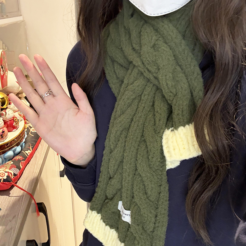 蓝色围巾毛线手工diy手工棒针麻花复古拼色围脖云朵棉线团材料包 - 图2