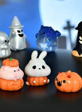 微景观多肉花盆小摆件创意手工万圣节小摆件兔子幽灵死神房子小车