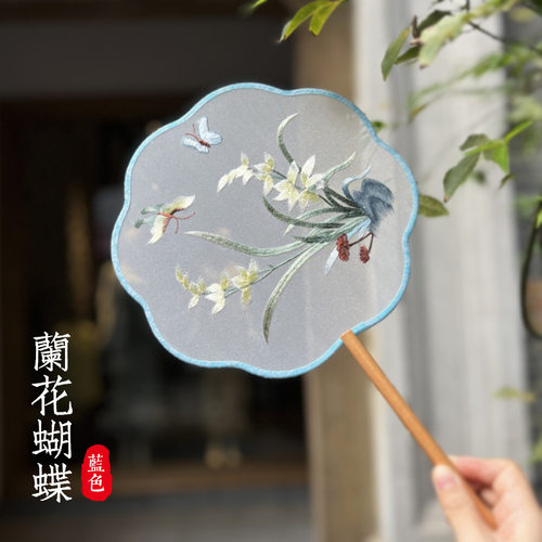 荷花苏绣双面绣扇子纯手工刺绣宫扇团扇精品刺绣扇中国风汉服配饰 - 图0