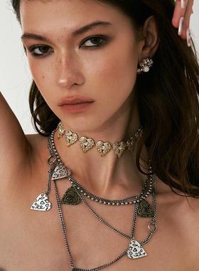 原创小众设计高级感哑光覆古金爱心翅膀choker项圈女