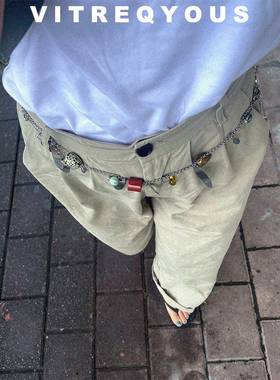 游牧中古自然宝石覆古感原创小众设计多功能腰炼 炼 项炼