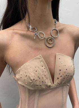 DALMATA原创设计纽扣银环拼接锁骨项链