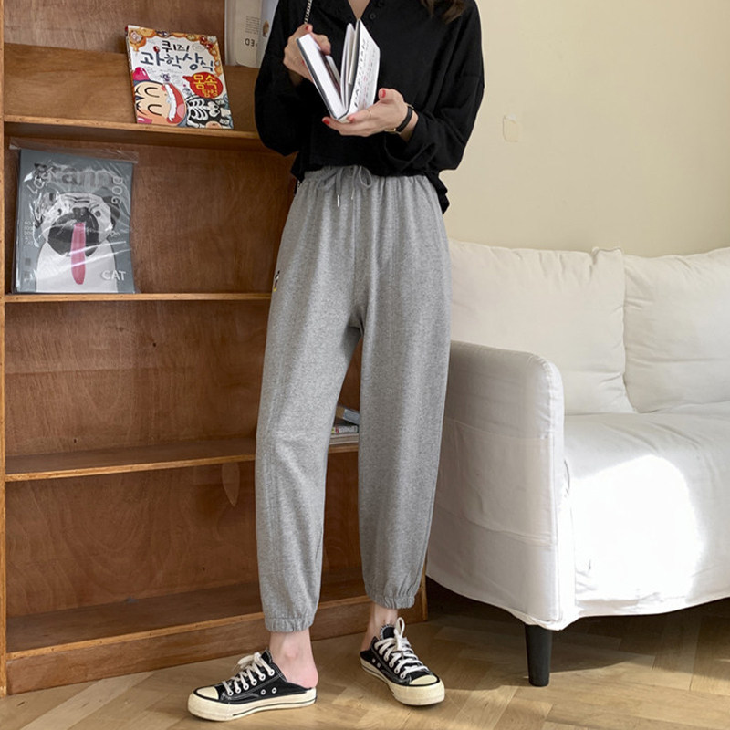 2020新款灰色秋季纯棉宽松潮运动裤 伊索芙休闲裤