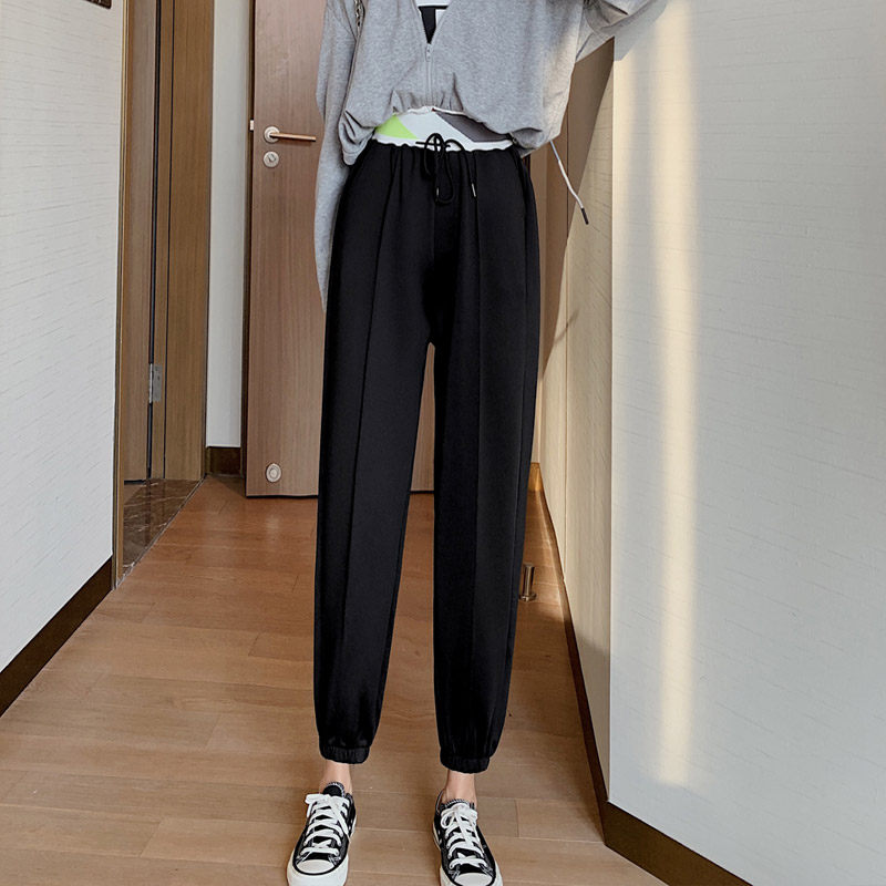 灰色秋冬季2020新款宽松束脚运动裤 伊索芙休闲裤