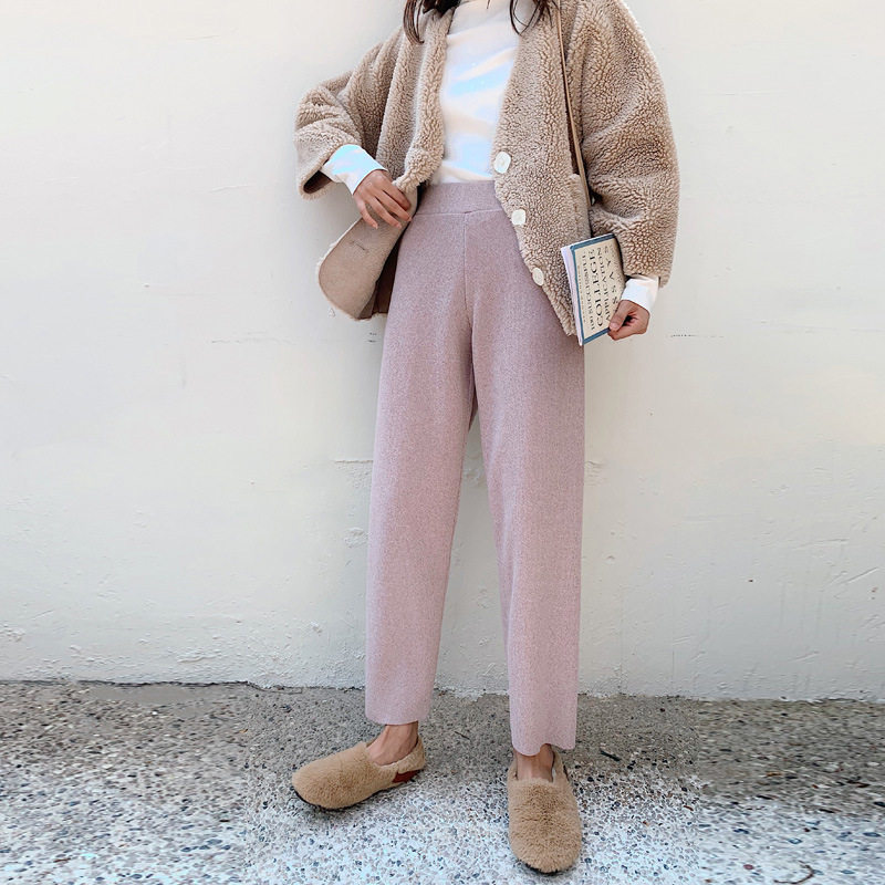 子女2019秋冬网红休闲奶奶针织裤 伊索芙休闲裤