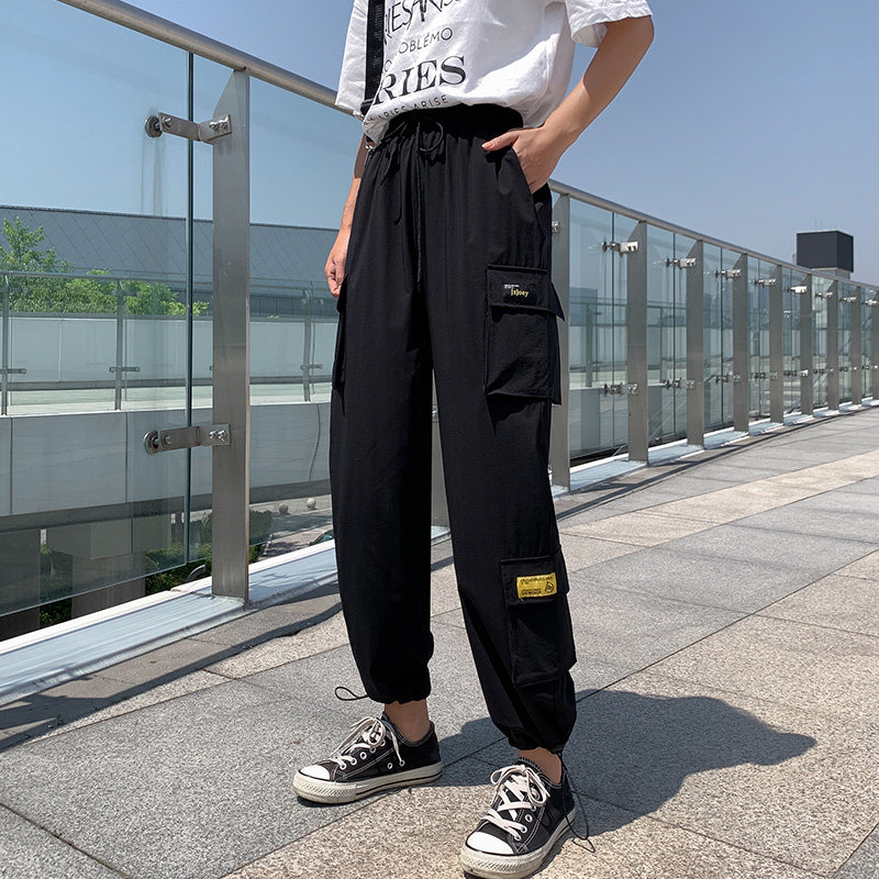 黑色工装裤显瘦百搭宽松束脚阔腿裤 伊索芙休闲裤