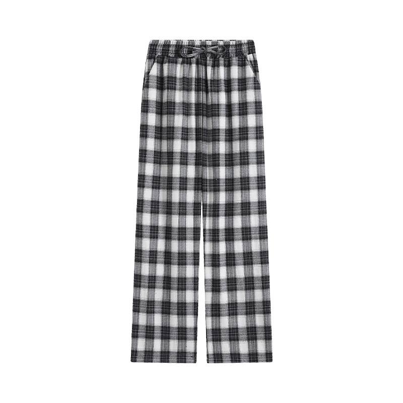 绿色格子宽松直筒2020秋季新款裤 伊索芙休闲裤