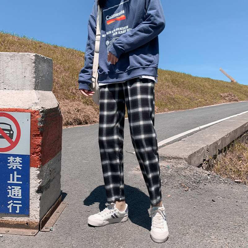 黑白格子裤2020年新款秋季休闲裤 伊索芙休闲裤