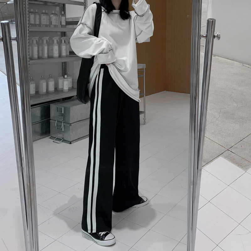 侧条纹阔腿裤女春装2020休闲裤子 伊索芙休闲裤