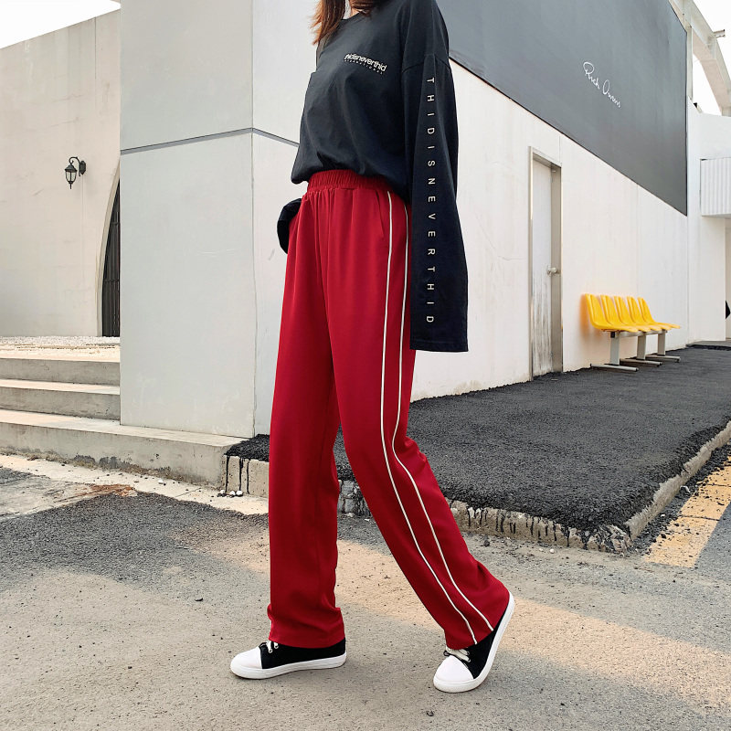 运动阔腿裤女秋高腰黑色长裤子 伊索芙休闲裤