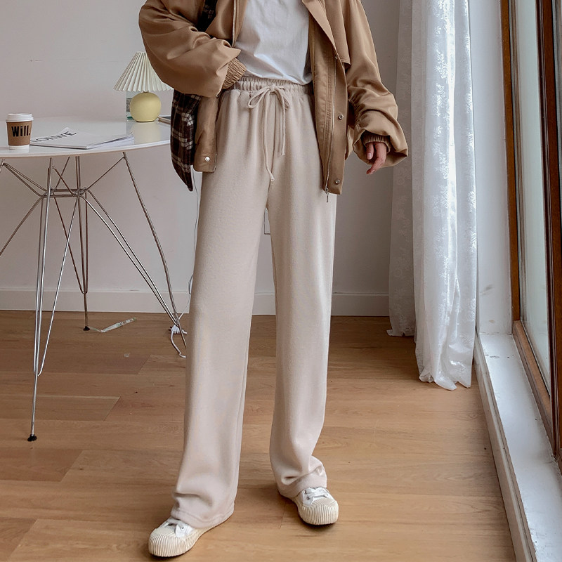 灰色秋季宽松直筒高腰垂感阔腿裤 伊索芙休闲裤