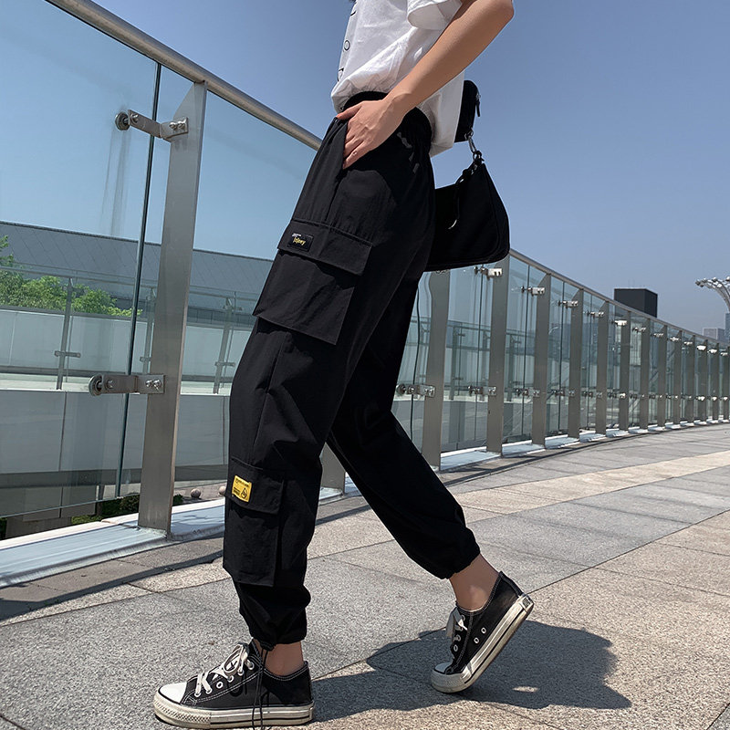 黑色工装裤显瘦百搭宽松束脚阔腿裤 伊索芙休闲裤