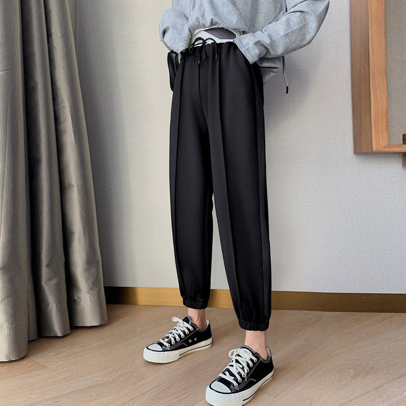 灰色秋冬季2020新款宽松束脚运动裤 伊索芙休闲裤