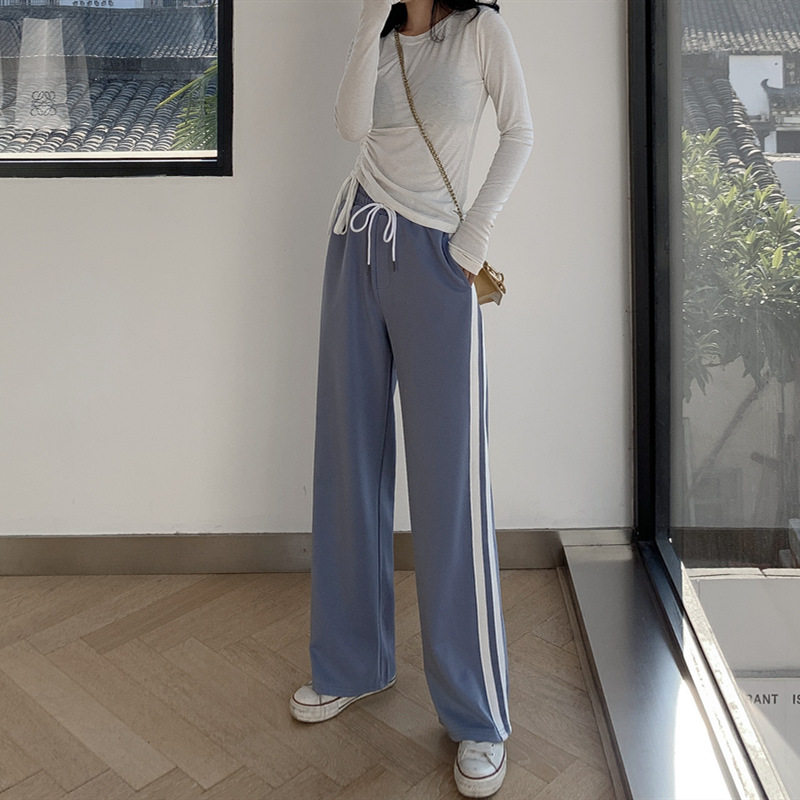 侧条纹阔腿裤女春装2020休闲裤子 伊索芙休闲裤