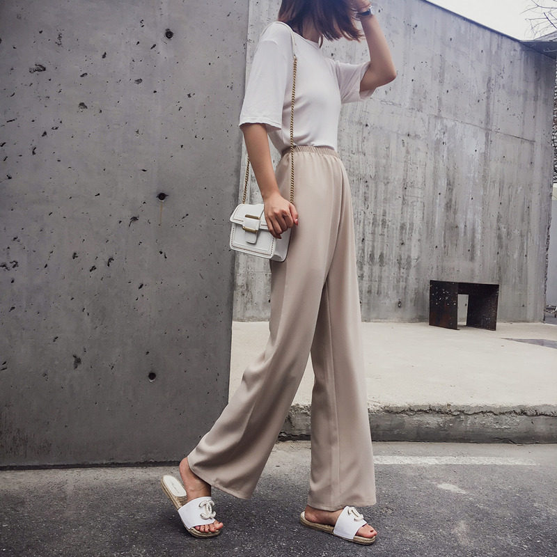 女显瘦裤子夏高腰春秋坠感阔腿裤 伊索芙休闲裤