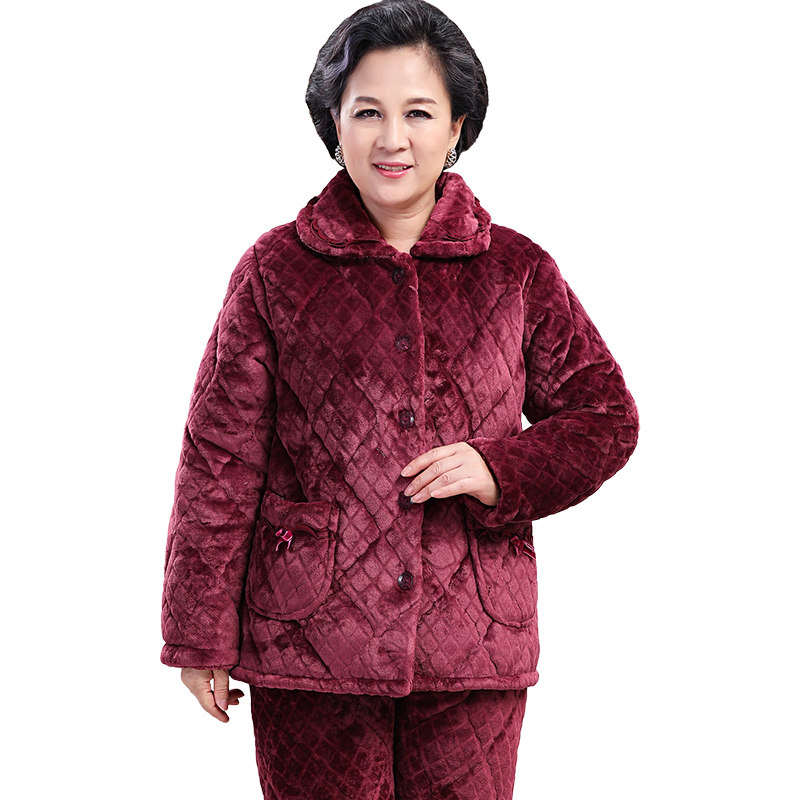 冬季中老年人妈妈装宽松法兰绒睡衣 意米缇睡衣/家居服套装